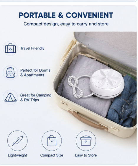 Portable Washing Machine, Mini Ultrasonic Washing Machine 3 in 1 Dishwashers Ultrasonic Waves Suitable for Home
