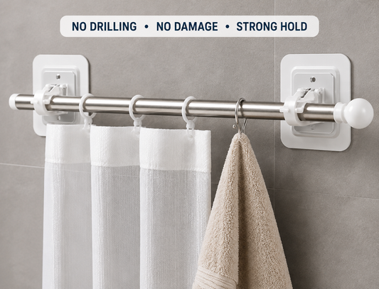 Self-Adhesive Curtain Rod Holder – No Drill Wall Mount (Pack of 4)