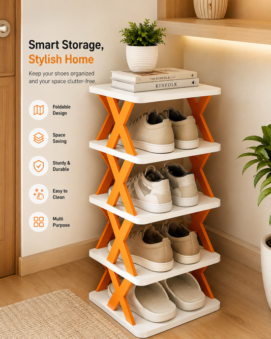 Foldable 4-Tier Shoe Rack – Space-Saving Storage Organizer