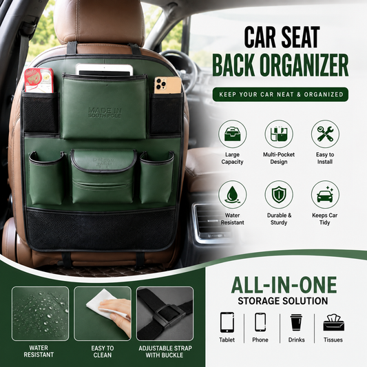 Premium Car Seat Back Organizer – Multi-Pocket PU Leather Storage Bag for Tablet, Phone, Bottles & Essentials | Universal Car Backseat Organizer (Pack of 2)