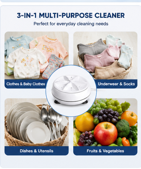 Portable Washing Machine, Mini Ultrasonic Washing Machine 3 in 1 Dishwashers Ultrasonic Waves Suitable for Home